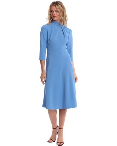 Donna Morgan Mock Line Dress With Twist Neck Detail - Blue