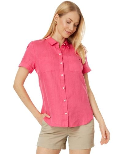 Tommy Hilfiger Linen Camp Shirt Rosette Xs - Pink