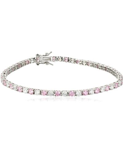 Amazon Essentials Amazon Collection Sterling Silver Alternating Pink And White Prong Set Aaa Cubic Zirconia Tennis Bracelet - Black