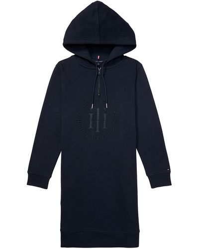 Tommy Hilfiger Adaptive Th Hoodie Dress With Zipper Closure - Blue