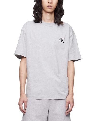 Calvin Klein Relaxed Fit Monogram Logo Crewneck T-shirt - White