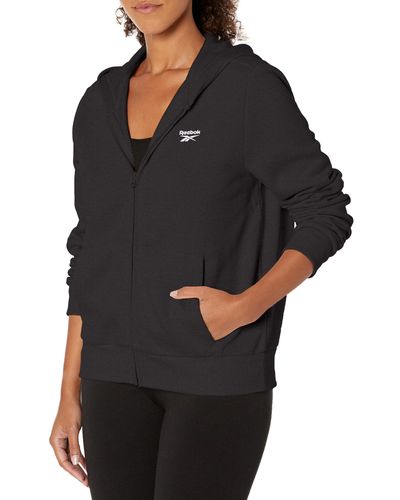 Reebok Identity Small Logo Fleece Full Zip Hoodie Sweatshirt - Black
