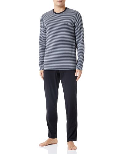 Emporio Armani Yarn Dyed Long Sleeve Pants Pajama Set - Gray