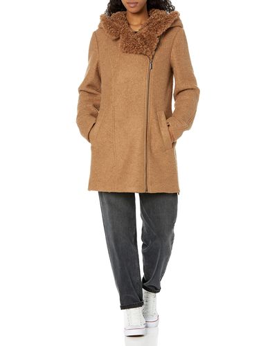 Kenneth Cole Mixed Media Asymmetrical Zip Textured Wool - Natural