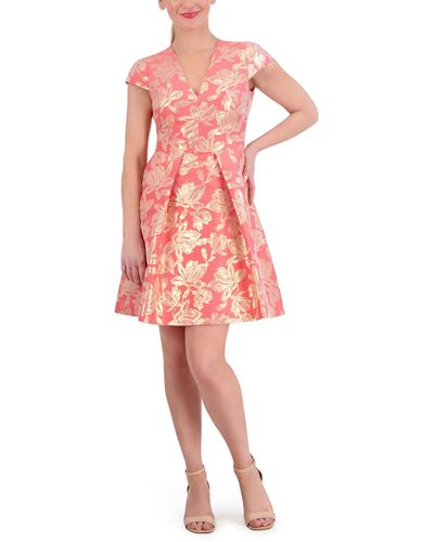 Vince Camuto Jacquard Cap Sleeve Fit And Flare - Pink