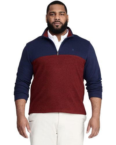 Izod Big & Tall Tall Advantage Performance Quarter Zip Sweater Fleece Solid Pullover - Blue