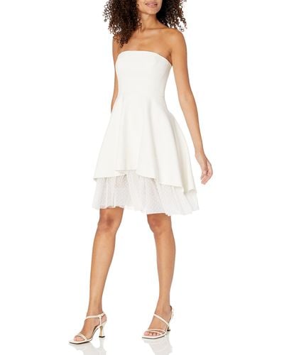 BCBGMAXAZRIA Strapless Short A Line Mini Evening Dress Straight Neck Tulle Underskirt - White