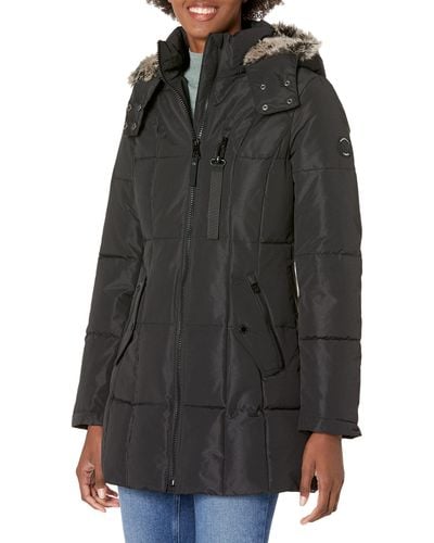 Nautica Heavy Weight Quilted Jacket With Faux Fur Trim - Black