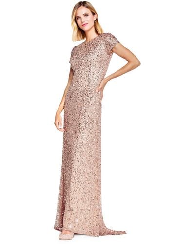 Adrianna Papell Short-sleeve All Over Sequin Gown - Pink