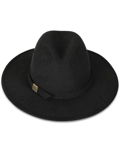 Lucky Brand Wool Felt Fabric Wide Brim Ranger Boater Adjustable Hat - Black