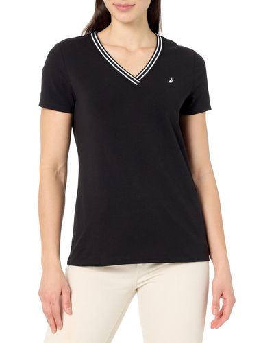 Nautica Solid V-neck Short Sleeve T-shirt - Black