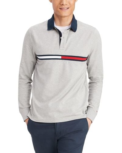 Tommy Hilfiger Mens Long Sleeve Flag In Regular Fit Polo Shirt - Gray