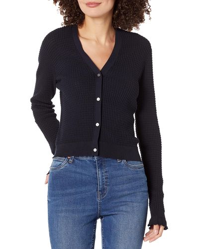 Theory Womens Lace Trim In Bristol Cotton Cardigan Sweater - Blue