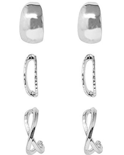 Napier "classics" Silver-tone Post With Friction Set Of 3 Hoop Earrings - Metallic