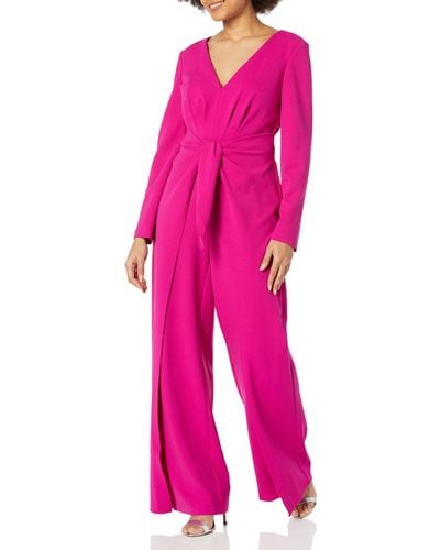 Adrianna Papell Tie Front Crepe Jumpsuit - Pink