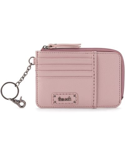 The Sak S Iris Card Wallet In Leather Everyday Purse With Keychain Includes Credit Card Holders Id Window - Pink