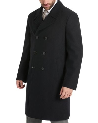 Ben Sherman Boris Classic Double Breasted Peacoat Jacket in Black