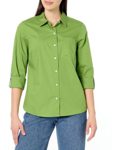 Nautica Button Front Long Sleeve Roll Tab Shirt - Green