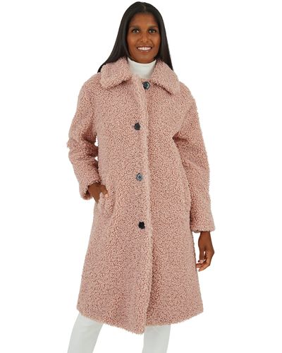 Kensie Faux Fur Single Breasted Long Length Coat - Pink