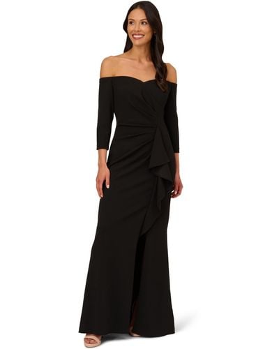 Adrianna Papell Off Shoulder Crepe Gown - Black