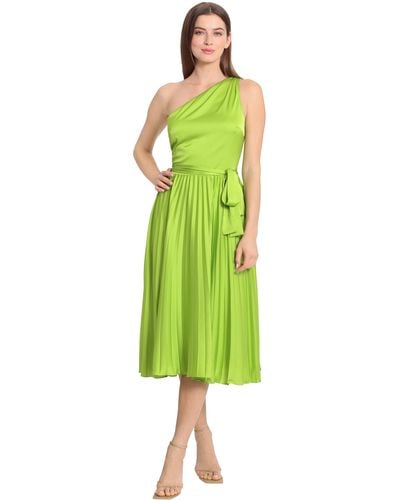 Maggy London One Shoulder Pleated Skirt Dress Event Occasion Party Guest Of - Green