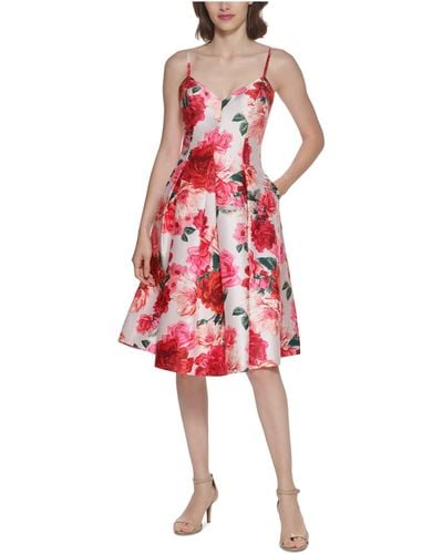 Eliza J Fit And Flare Midi Floral Dress - Red