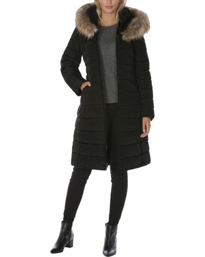 Laundry by Shelli Segal Womens Maxi Puffer With Faux Fur Trim Jacket - Black