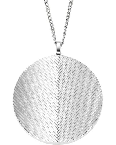 Fossil Harlow Locket Collection Stainless Steel Pendant Necklace - White