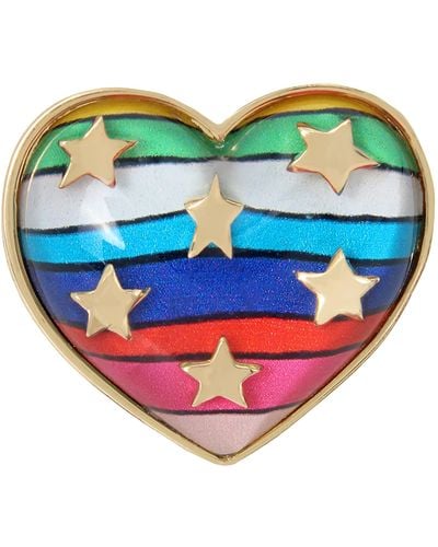 Betsey Johnson Rainbow Heart Stretch Ring - Blue