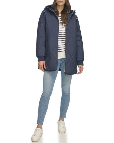 Tommy Hilfiger Furry Lining Mid Weight Quilted Puffer With Gold Hardware - Blue