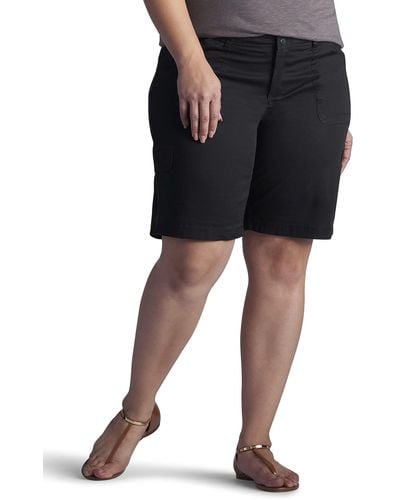 Lee Jeans Womens Plus Size Relaxed-fit Avey Knit-waist Cargo Bermuda Shorts - Black