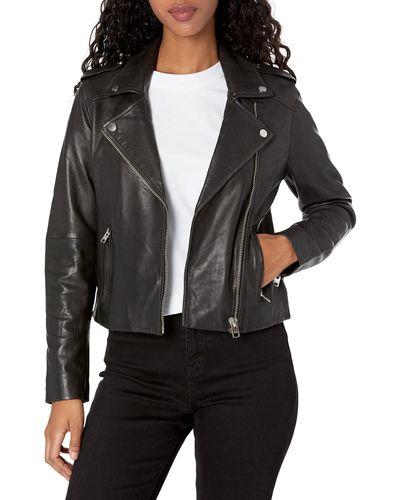 Lucky Brand Womens Classic Leather Moto Jacket - Black