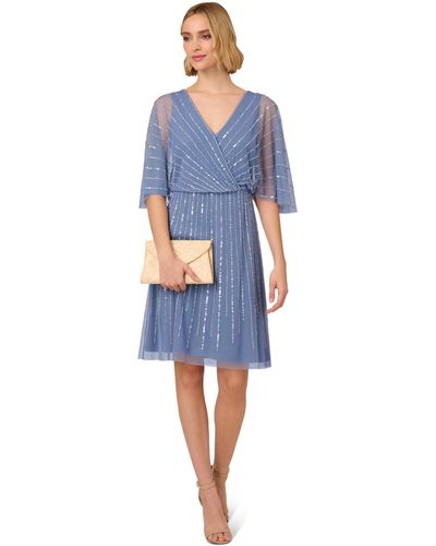 Adrianna Papell Beaded Short Dress - Blue