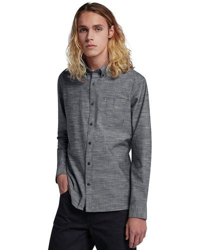 Hurley Mens One And Only Textured Long Sleeve Up Button Down Shirt - Gray