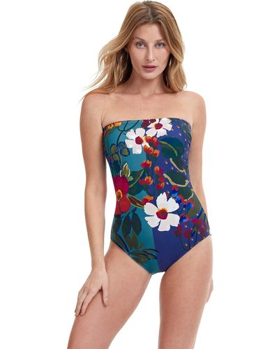 Gottex Standard Botanical Garden Bandeau One Piece - Blue