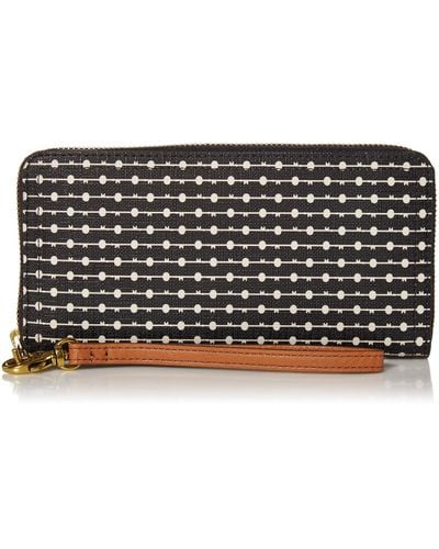 Fossil Logan Leather Rfid-blocking Zip Around Clutch Wallet With Wristlet Strap - Black