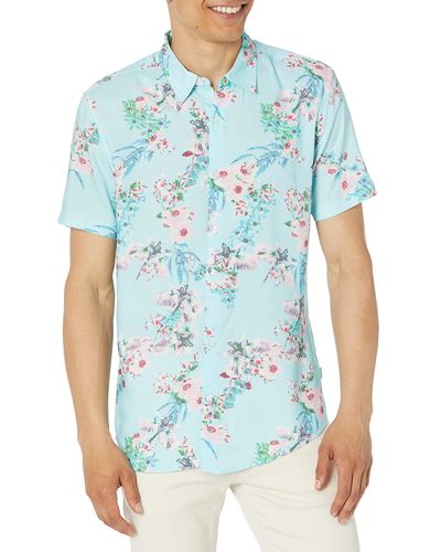 Guess Short Sleeve Eco Rayon Wild Orchids Shirt - Blue