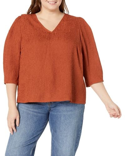 Calvin Klein Plus Size V Neck Long Sleeve Blouse - Orange