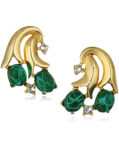 Ben-Amun Golden Era Swarovski Crystal Emerald Blossom Drop Earrings For Bridal Wedding Anniversary - Green