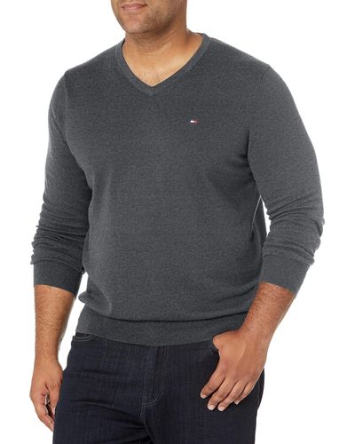 Tommy Hilfiger Mens Cotton V Neck Sweater - Gray