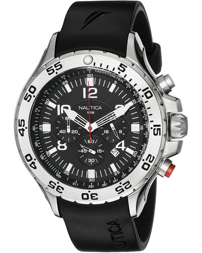 Nautica N14536 Nst Stainless Steel Watch With Black Resin Band - Multicolor
