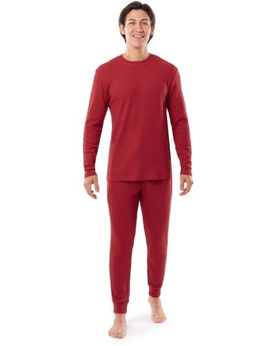 Izod Waffle Knit Crewneck Top And Jogger Pant Sleep Set - Red