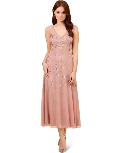 Adrianna Papell Beaded Ankle Dress - Pink
