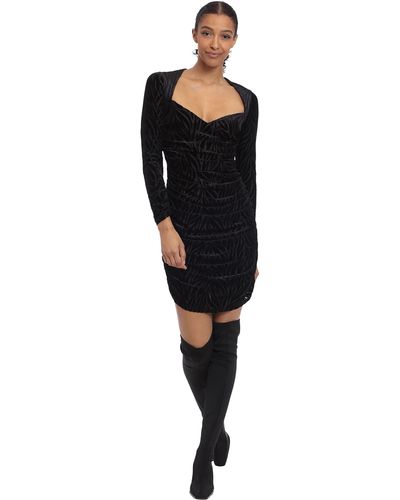 Donna Morgan Long Sleeve Sweetheart Shirred Mini Dress - Black