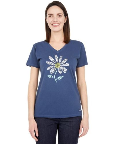 Life Is Good. S Flowercotton Tee Short Sleeve Graphic V-neck T-shirt - Blue