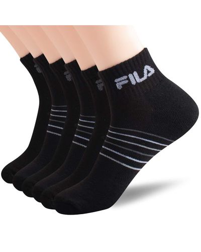 Fila Mens Striped Half Cushion Quarter Socks - Black