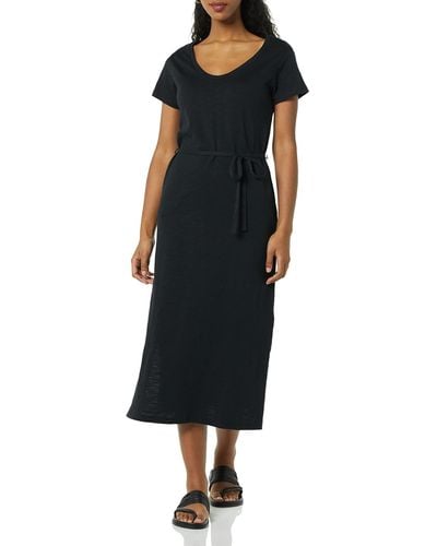 Amazon Essentials Vestido Midi Estilo Camiseta con cinturón y de ga Corta Mujer - Negro
