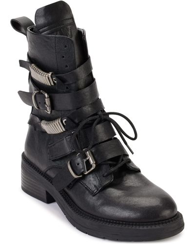 DKNY Leather Smooth Metal-cap-toe Boot Combat in Black | Lyst