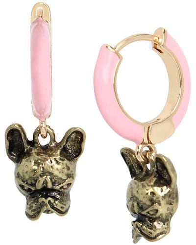 Betsey Johnson S Frenchie Huggie Earrings - Pink