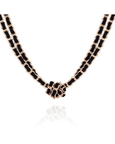 Guess Goldtone Black Suede And Cain Knot Necklace - Metallic